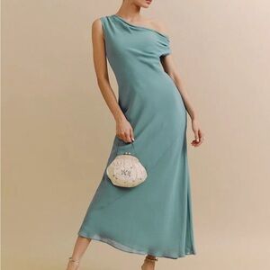 Reformation One-Shoulder Dress in Teal